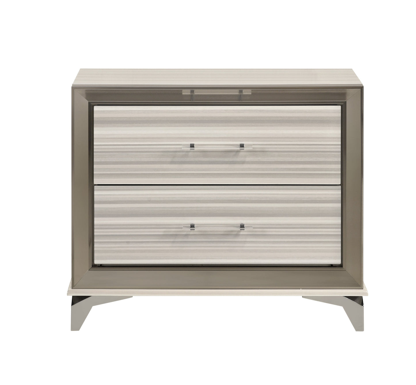 25" Silver And White Wood Lighted Two Drawer Nightstand