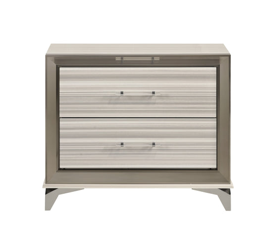 25" Silver And White Wood Lighted Two Drawer Nightstand