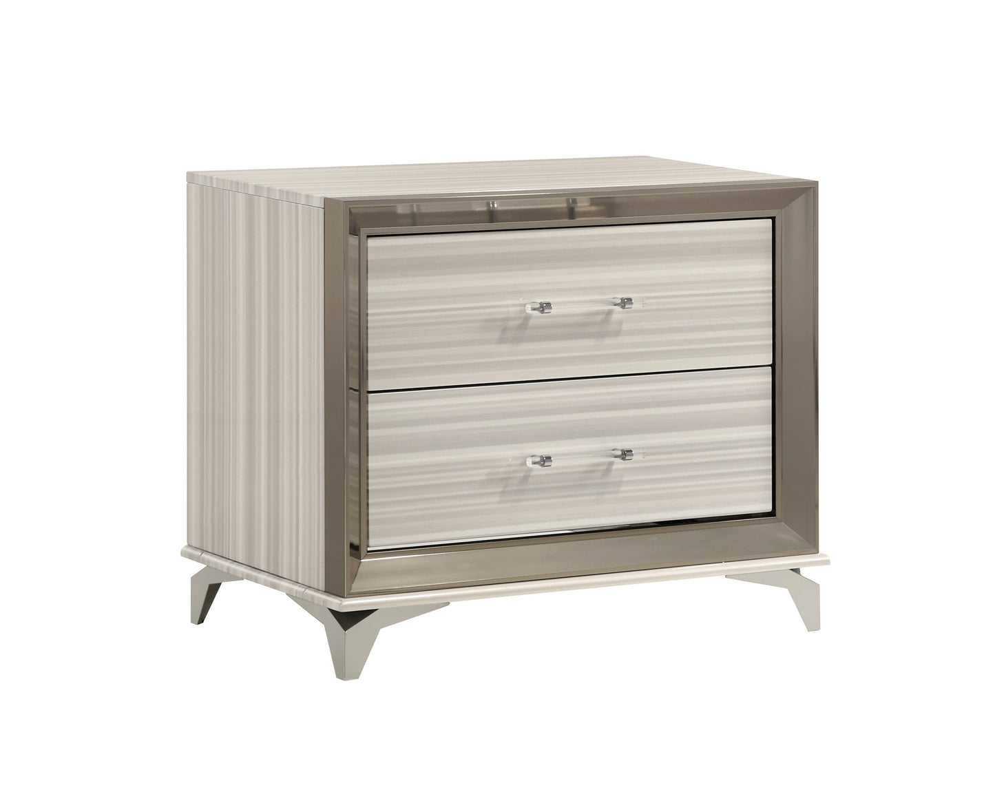 25" Silver And White Wood Lighted Two Drawer Nightstand
