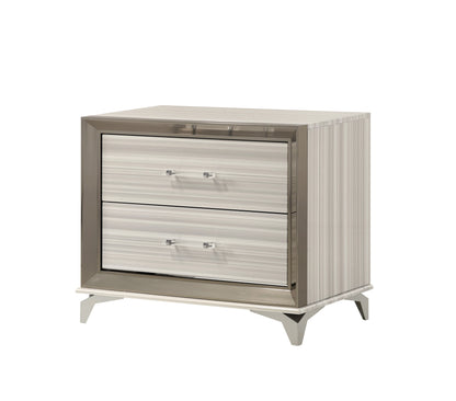 25" Silver And White Wood Lighted Two Drawer Nightstand