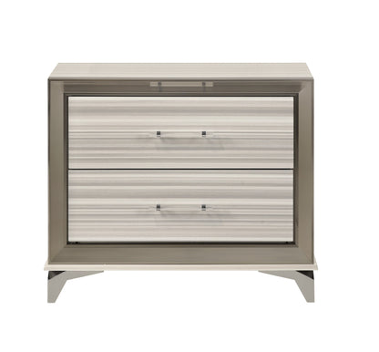 25" Silver And White Wood Lighted Two Drawer Nightstand