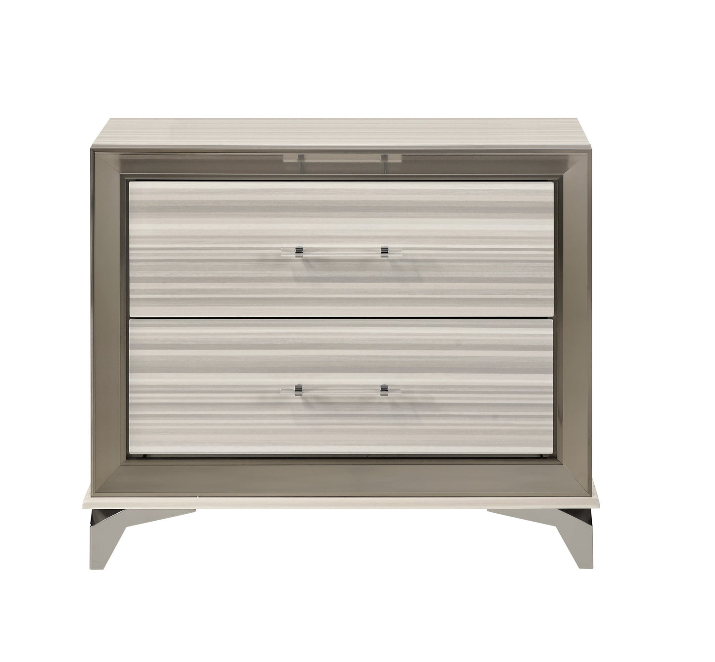 25" Silver And White Wood Lighted Two Drawer Nightstand