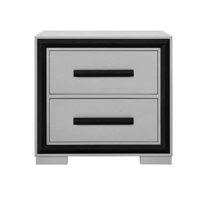 25" Gray and Black Two Drawer Wood Nightstand