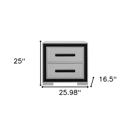 25" Gray and Black Two Drawer Wood Nightstand