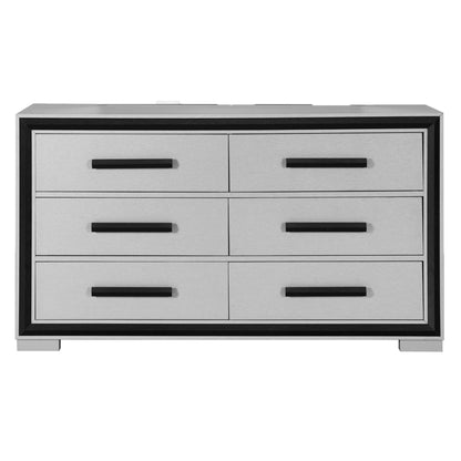 60" Gray And Black Wood Six Drawer Double Dresser