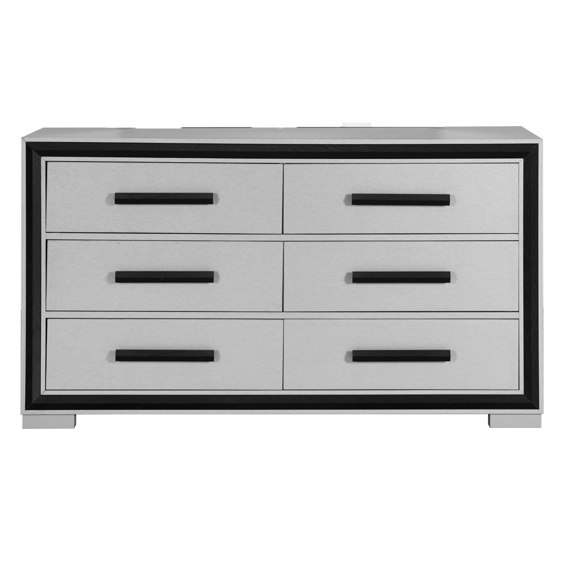 60" Gray And Black Wood Six Drawer Double Dresser