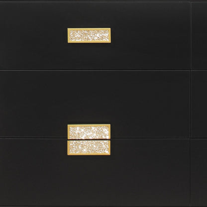 62" Black And Gold Faux Crystal Bling Wood Six Drawer Double Dresser
