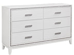63" White And Silver Faux Crystal Bling Wood Six Drawer Double Dresser