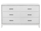 63" White And Silver Faux Crystal Bling Wood Six Drawer Double Dresser