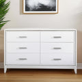 63" White And Silver Faux Crystal Bling Wood Six Drawer Double Dresser