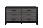 58" Black And Gray Wood Six Drawer Double Dresser