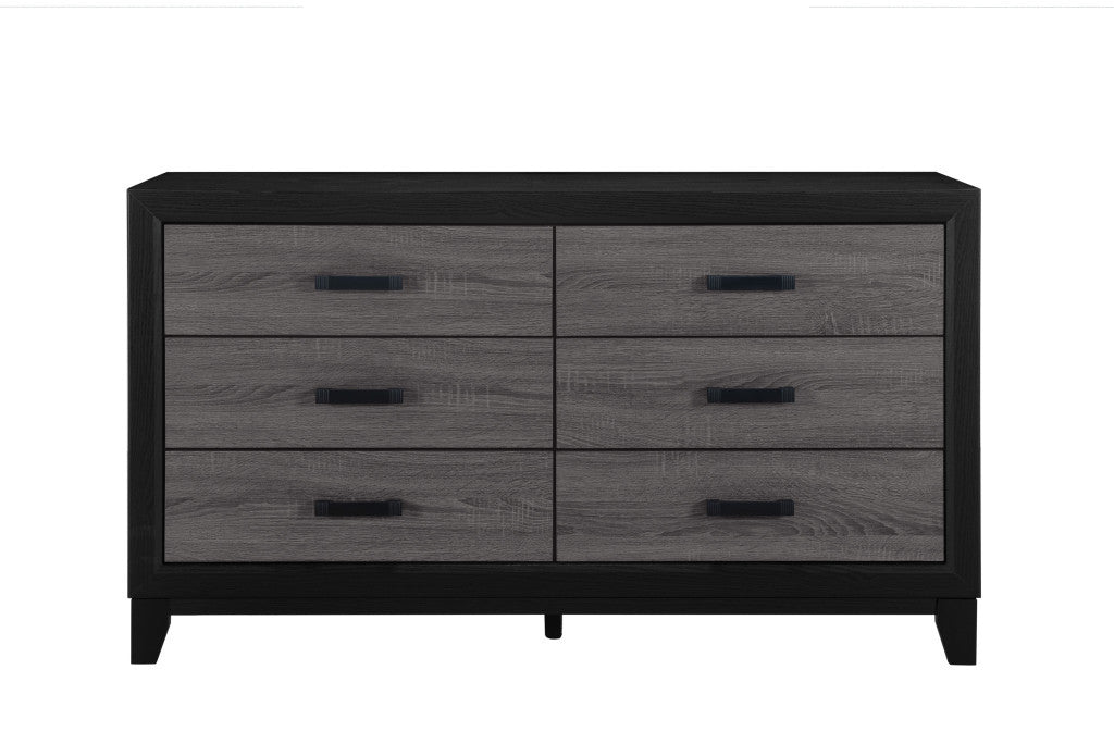 58" Black And Gray Wood Six Drawer Double Dresser
