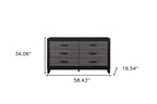 58" Black And Gray Wood Six Drawer Double Dresser