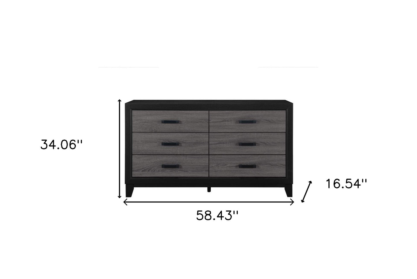 58" Black And Gray Wood Six Drawer Double Dresser