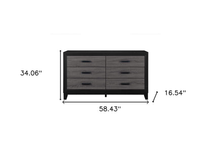 58" Black And Gray Wood Six Drawer Double Dresser