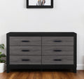 58" Black And Gray Wood Six Drawer Double Dresser