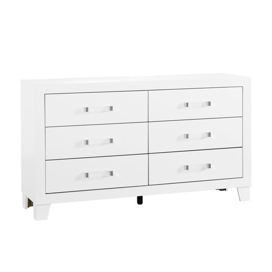 58" White Wood Six Drawer Double Dresser