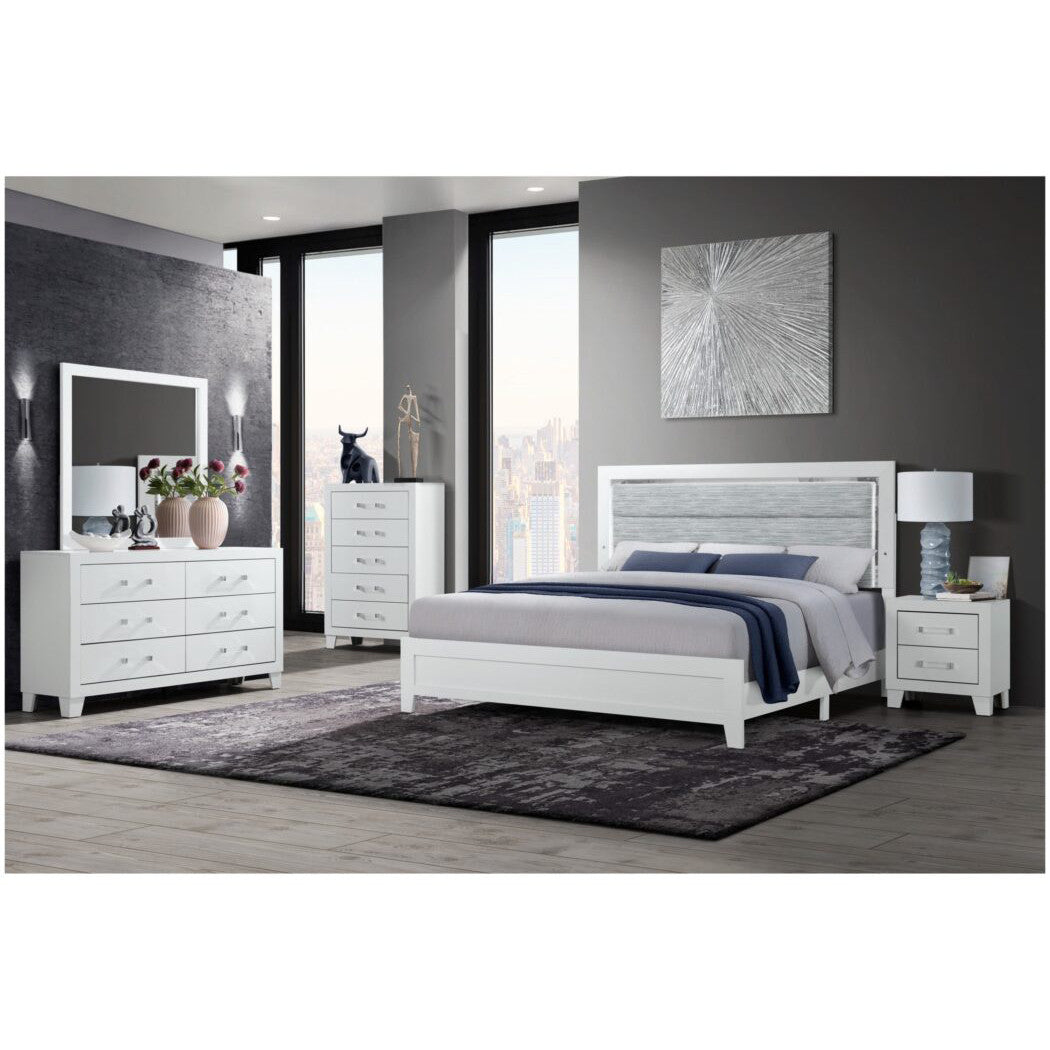 58" White Wood Six Drawer Double Dresser