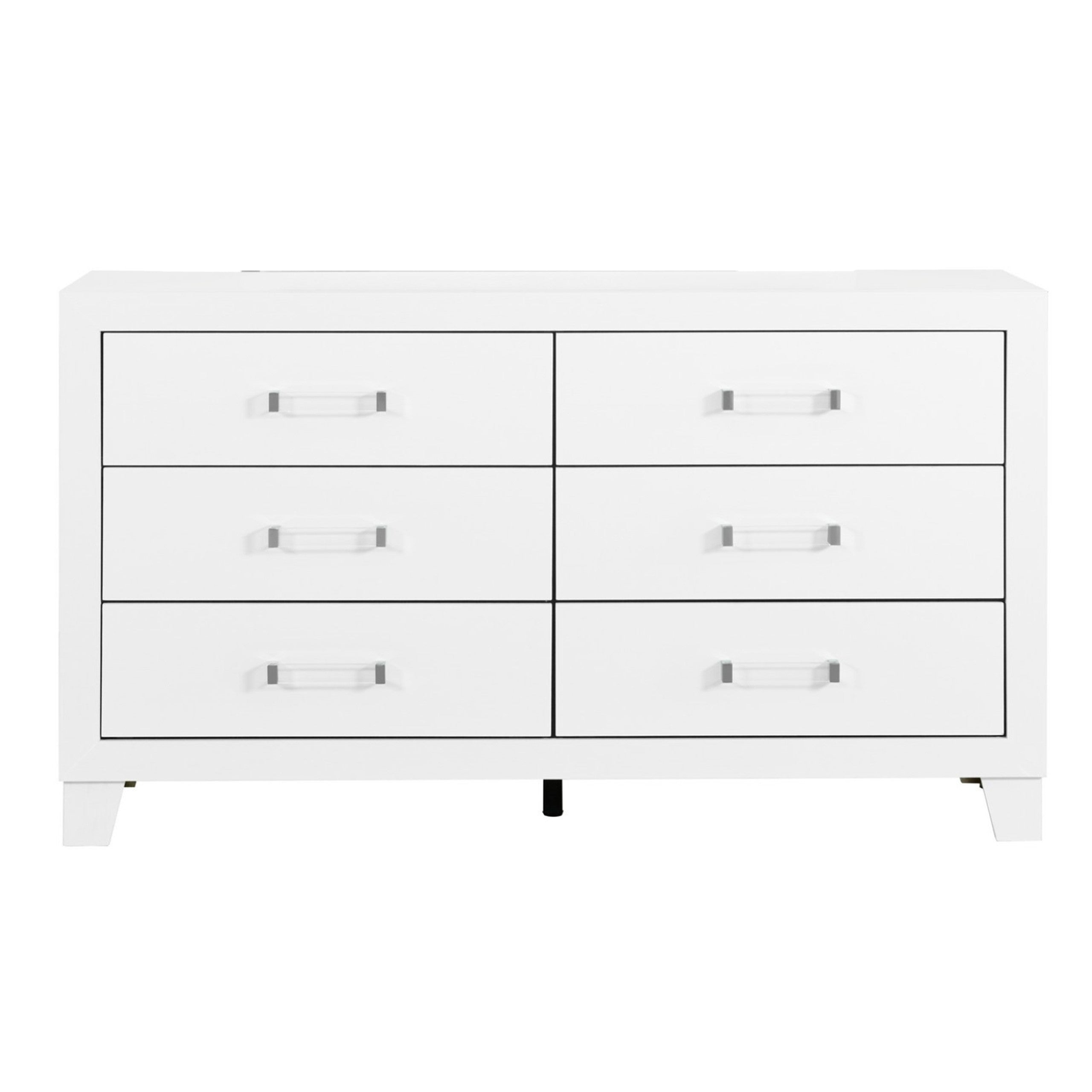 58" White Wood Six Drawer Double Dresser