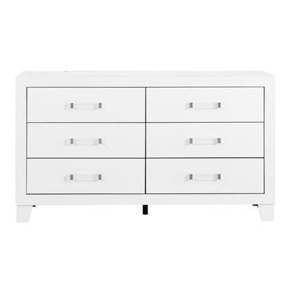 58" White Wood Six Drawer Double Dresser