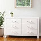 58" White Wood Six Drawer Double Dresser