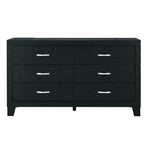 58" Black Wood Six Drawer Double Dresser