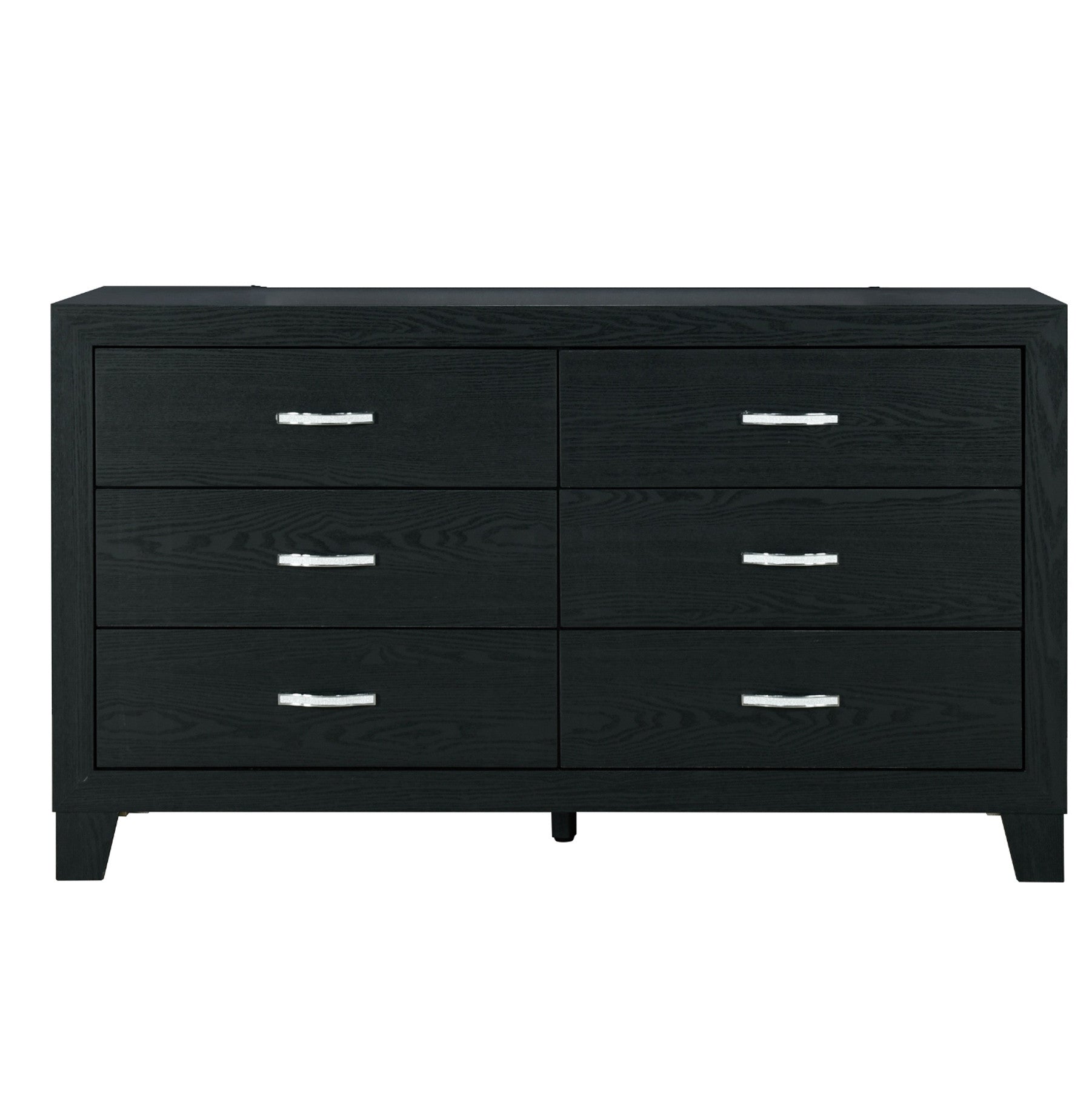 58" Black Wood Six Drawer Double Dresser