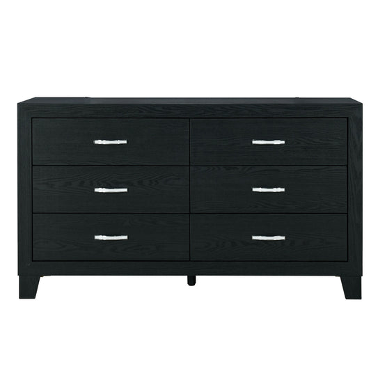 58" Black Wood Six Drawer Double Dresser