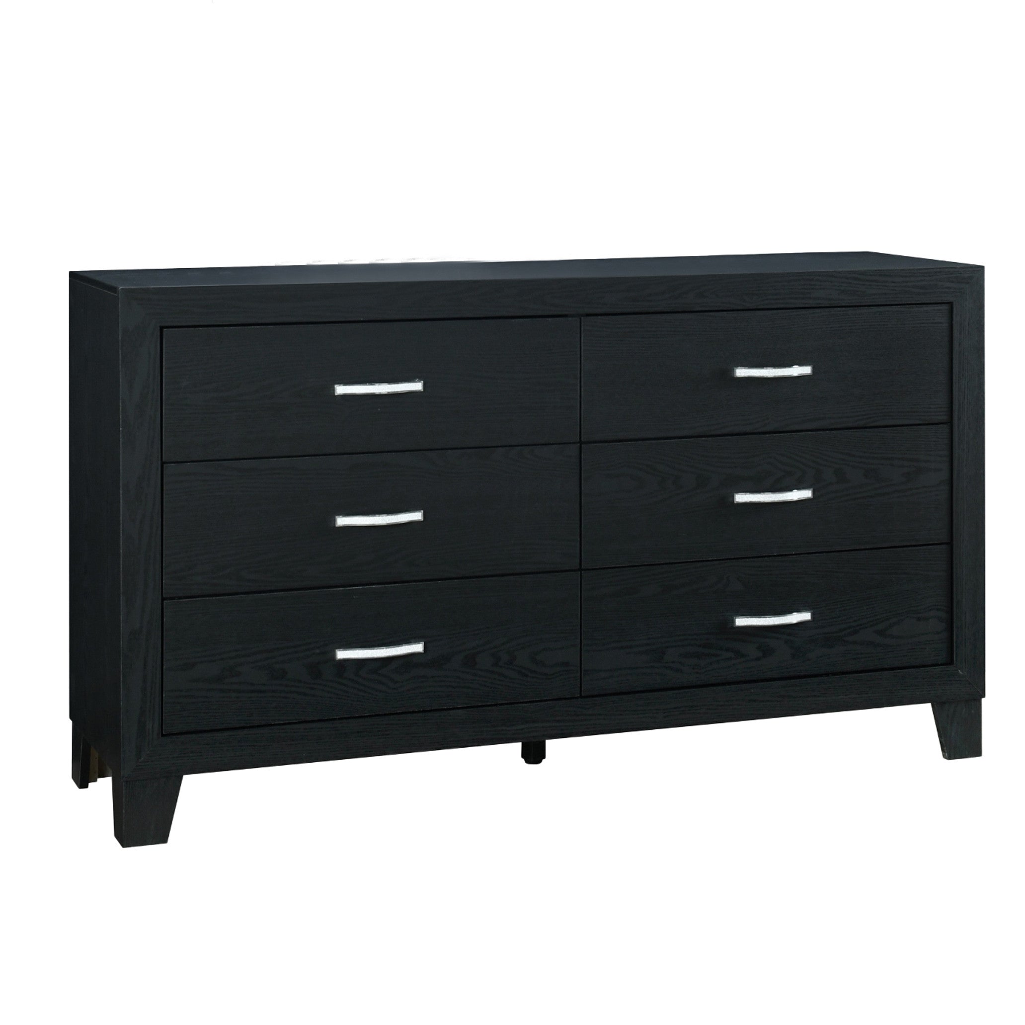 58" Black Wood Six Drawer Double Dresser
