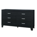 58" Black Wood Six Drawer Double Dresser