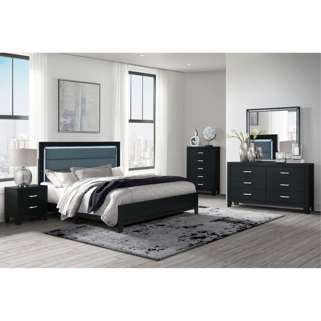 58" Black Wood Six Drawer Double Dresser