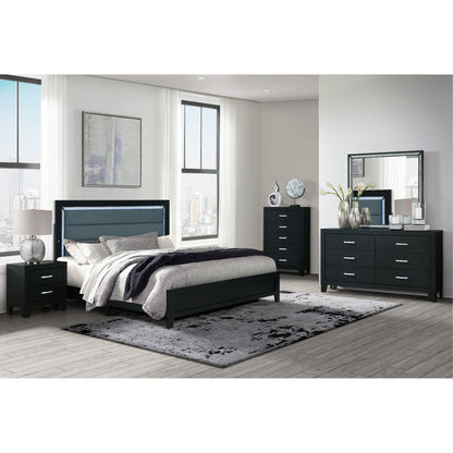58" Black Wood Six Drawer Double Dresser