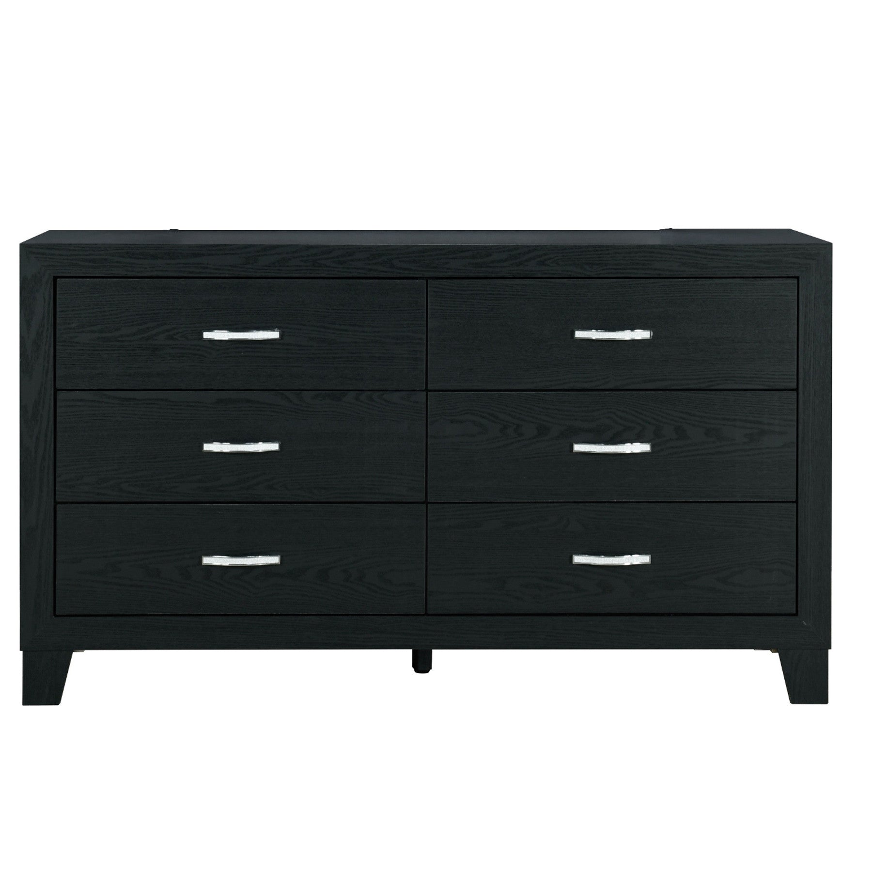 58" Black Wood Six Drawer Double Dresser