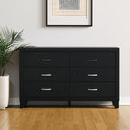 58" Black Wood Six Drawer Double Dresser
