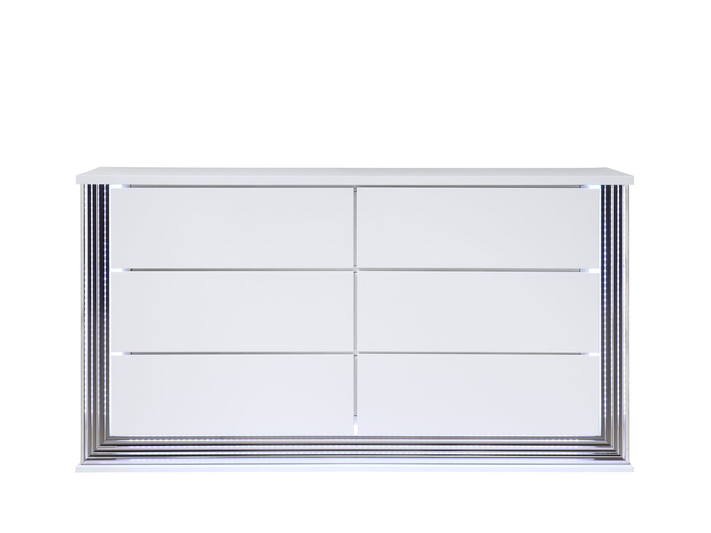 61" White Wood Lighted Six Drawer Double Dresser