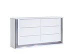61" White Wood Lighted Six Drawer Double Dresser