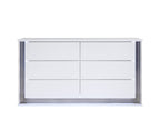 61" White Wood Lighted Six Drawer Double Dresser