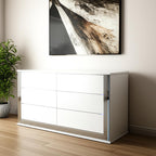 61" White Wood Lighted Six Drawer Double Dresser