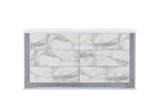61" White Faux Marble And Wood Lighted Six Drawer Double Dresser