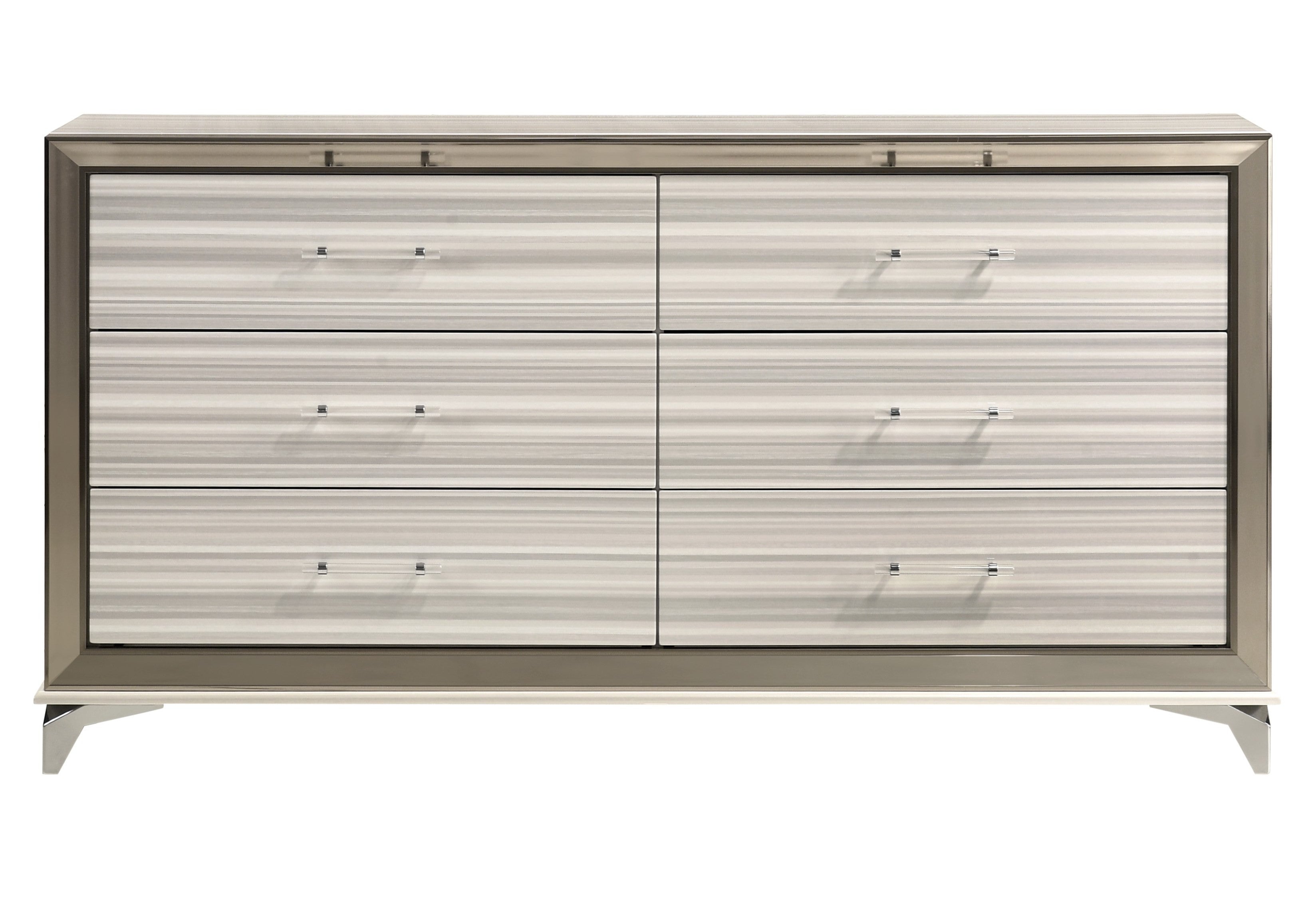 64" White And Silver Wood Six Drawer Double Dresser