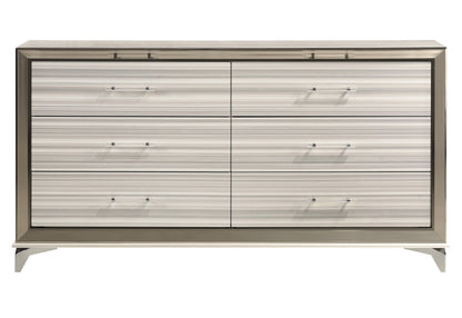 64" White And Silver Wood Six Drawer Double Dresser