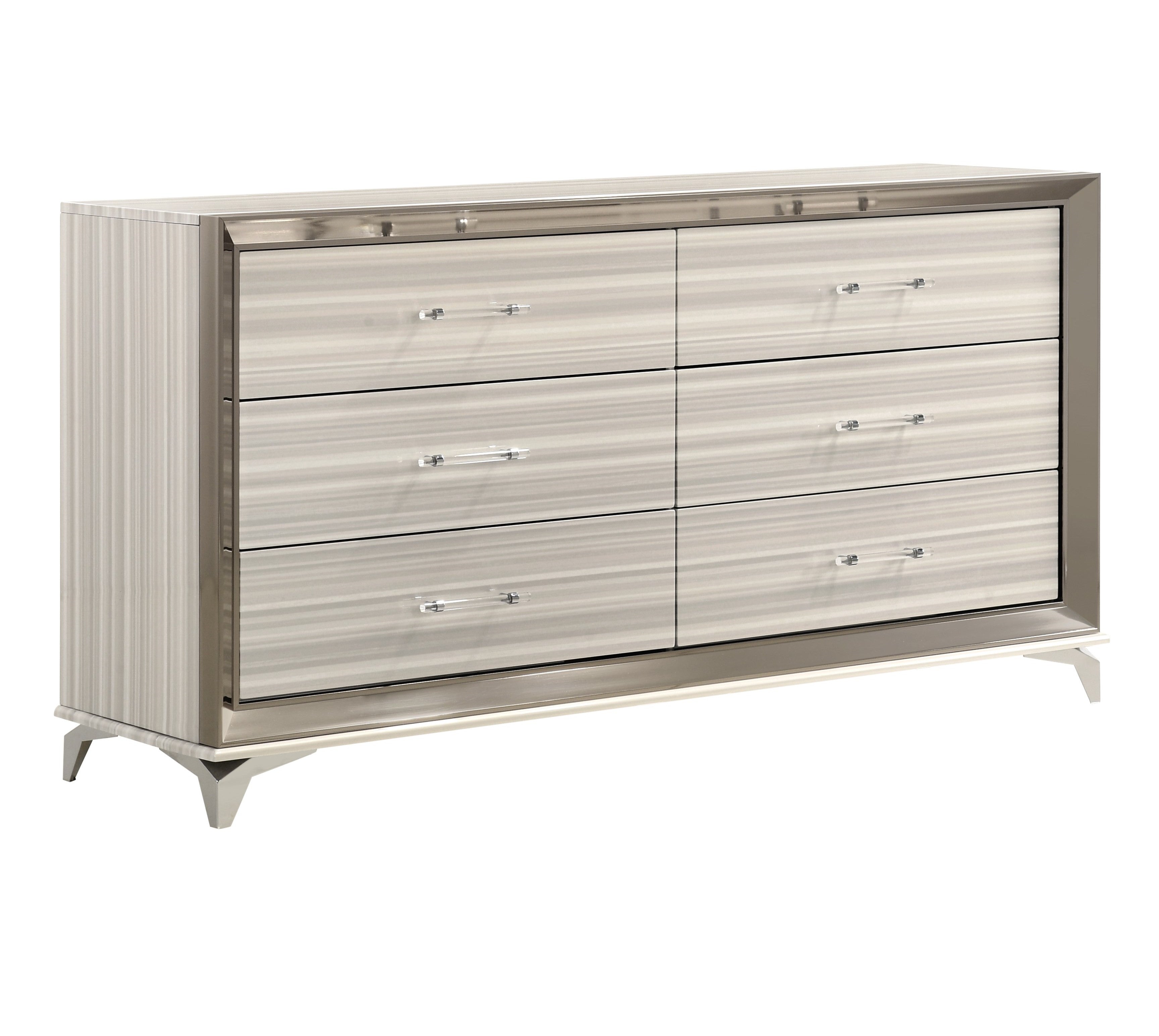 64" White And Silver Wood Six Drawer Double Dresser