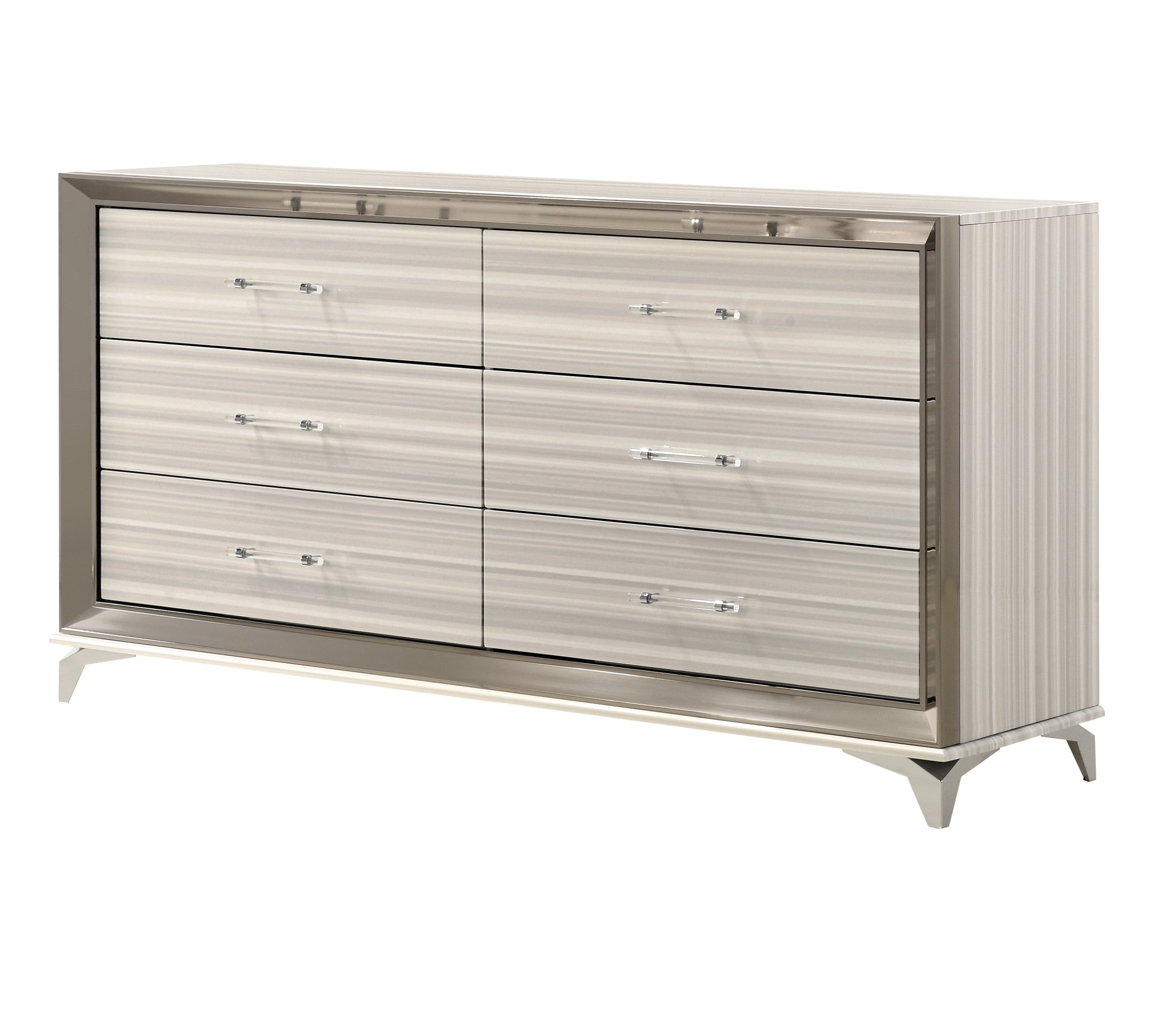 64" White And Silver Wood Six Drawer Double Dresser