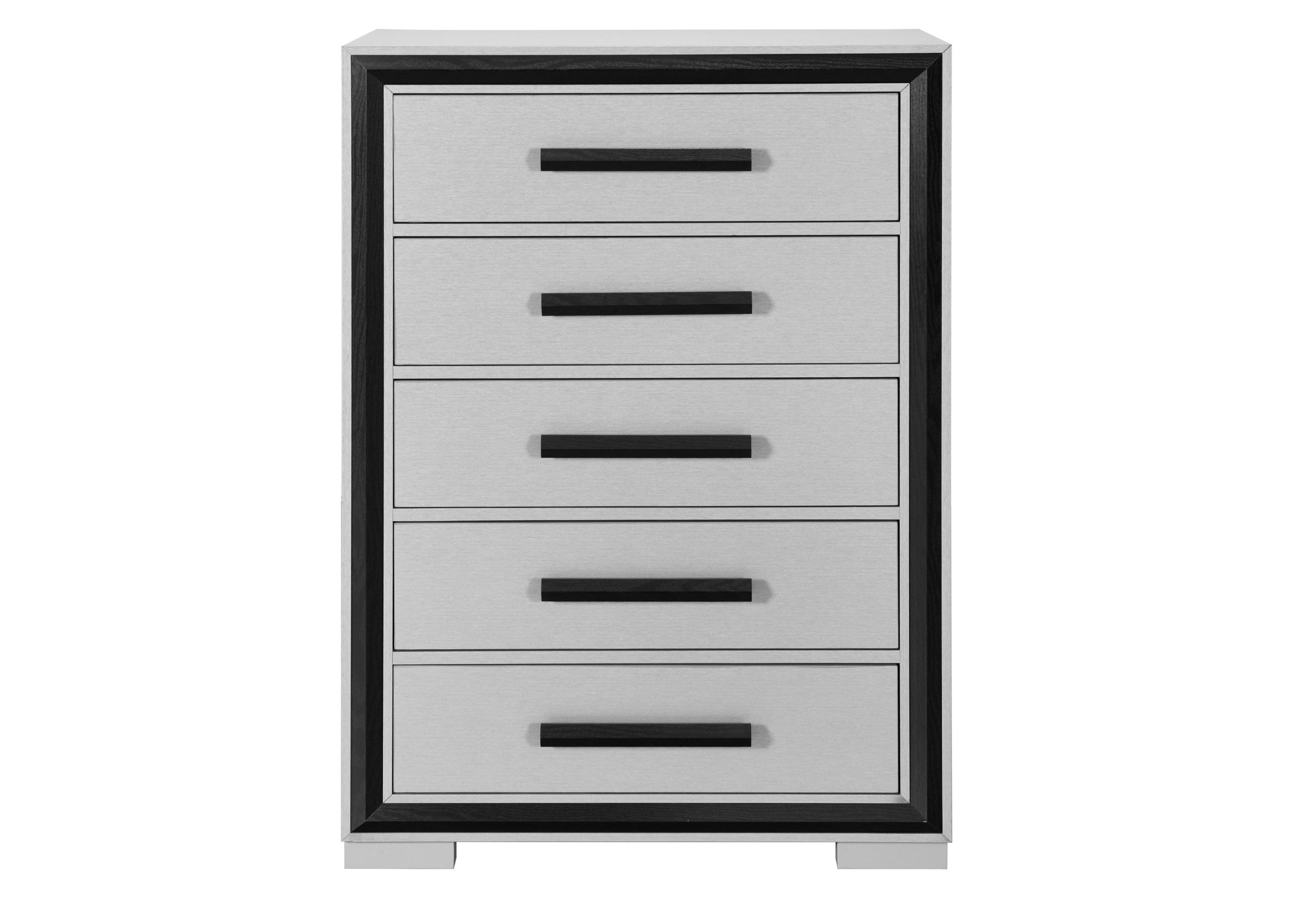48" Gray And Black Wood Five Drawer Dresser