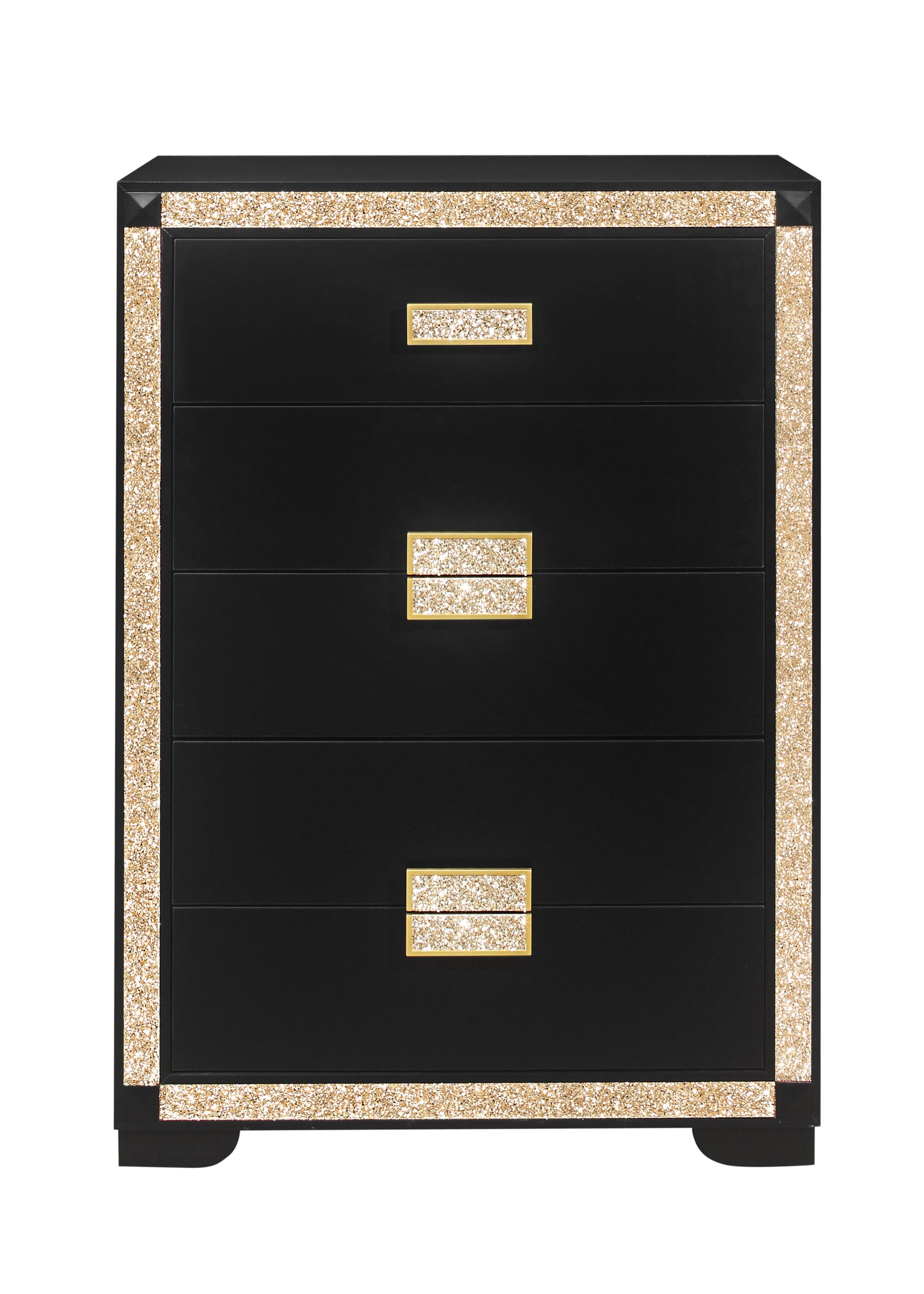 48" Black And Gold Faux Crystal Bling Wood Six Drawer Dresser
