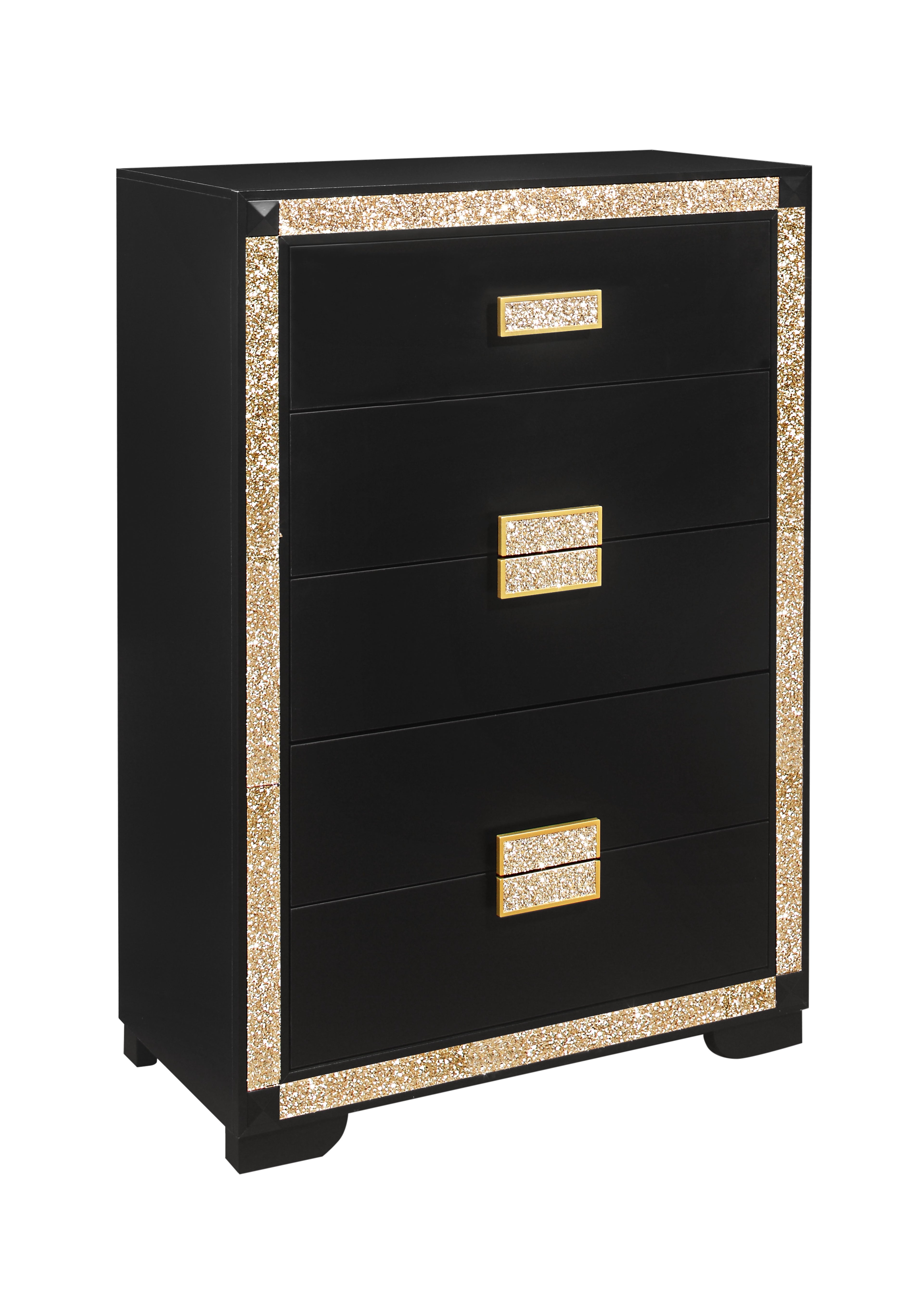 48" Black And Gold Faux Crystal Bling Wood Six Drawer Dresser