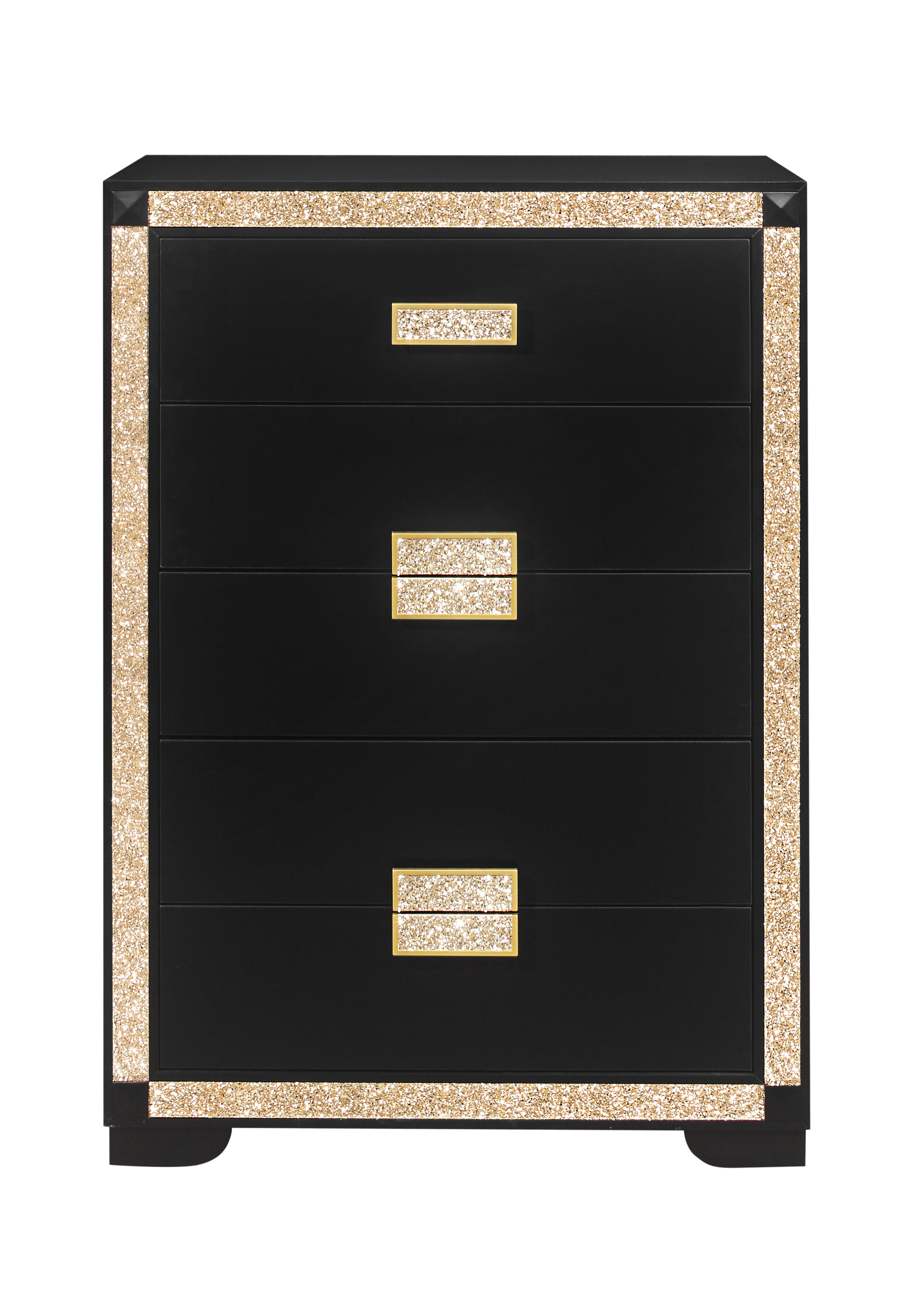 48" Black And Gold Faux Crystal Bling Wood Six Drawer Dresser