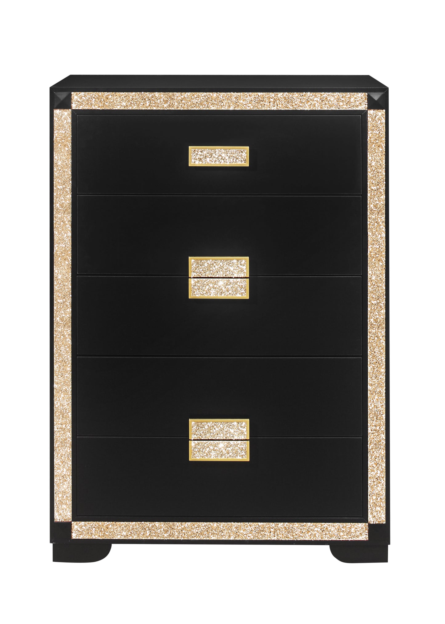 48" Black And Gold Faux Crystal Bling Wood Six Drawer Dresser