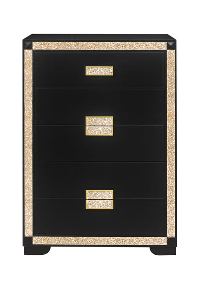 48" Black And Gold Faux Crystal Bling Wood Six Drawer Dresser