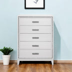 49" White And Silver And Faux Wood And Crystal Bling Lighted Five Drawer Dresser